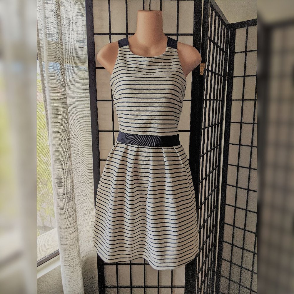 *Candies Striped Cross Back Skater Dress- Size M